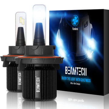 BEAMTECH H13 LED Headlight Bulb Fanless CSP Y19 Chips 8000 Lumens 6500K Xenon White  Extremely Bright Conversion Kit